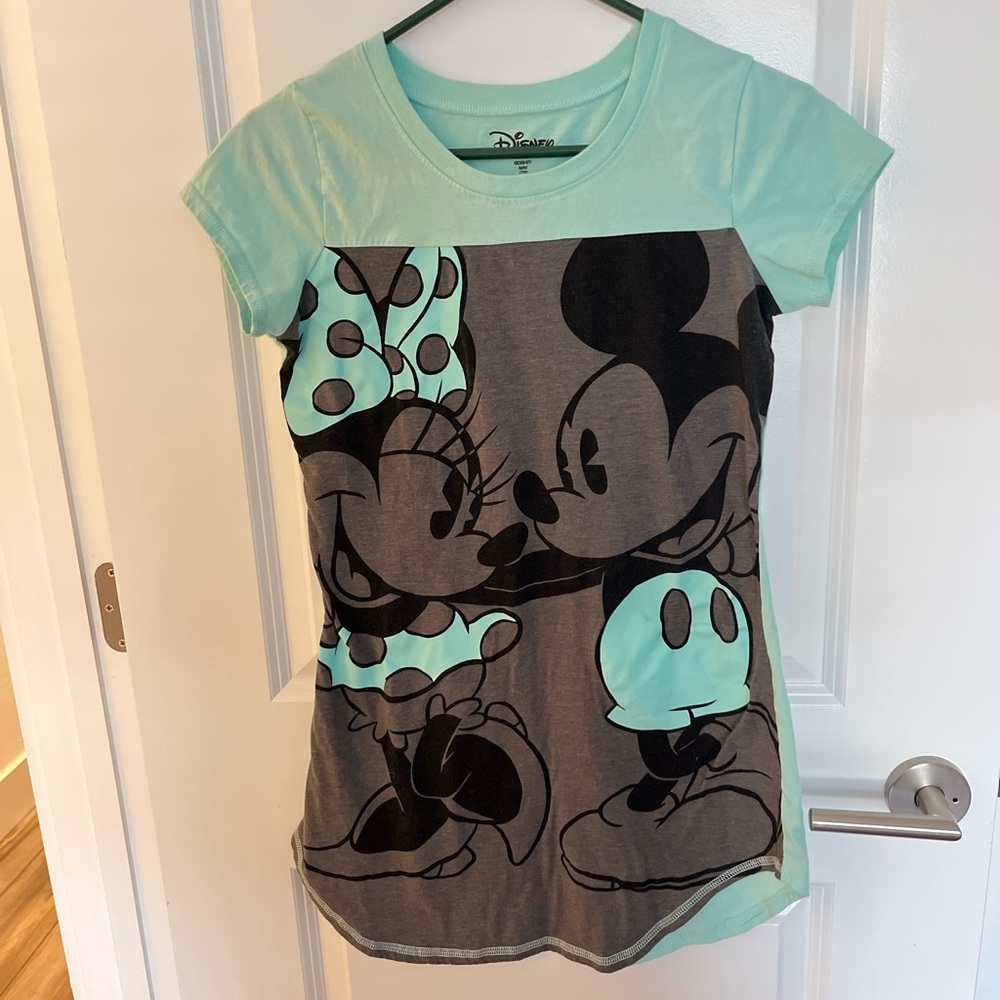 Disney Women’s Mint and Charcoal Mickey & Minnie Tee